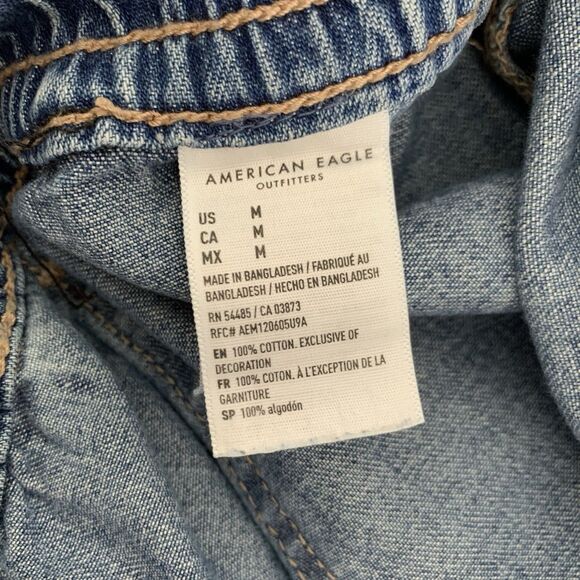 American Eagle Jeans Cargo Joggers Women M Blue Denim Drawstring Utility Tapered - Picture 10 of 10